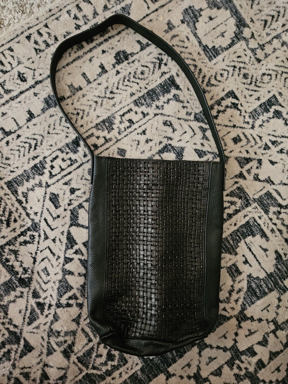 Los Angeles Apparel Woven Panel Black Shoulder Bag